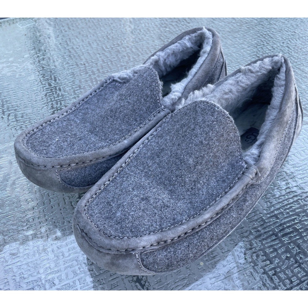 UGG Mens Ascot Wool Lined Slipper Moccasin Shoes Gray Suede Size 9